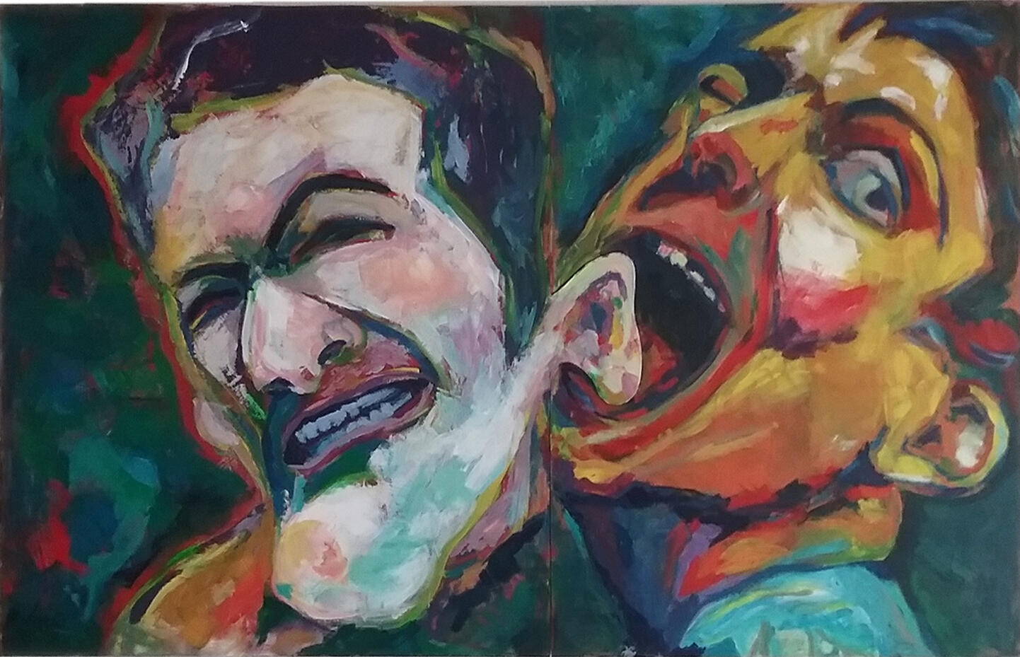 A contrapelo pintura Impotencia 1 hombre muerde la oreja de otro hombre